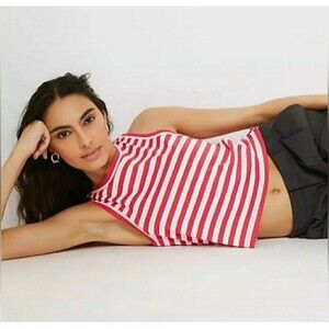 Maeve Anthropologie Women’s Crop Top Shirt Size Medium Pink White Striped